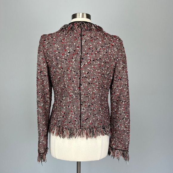 McGinn Red Bijou Tweed Fringe Blazer Wool Blend Hook Front size 8 - Picture 8 of 13